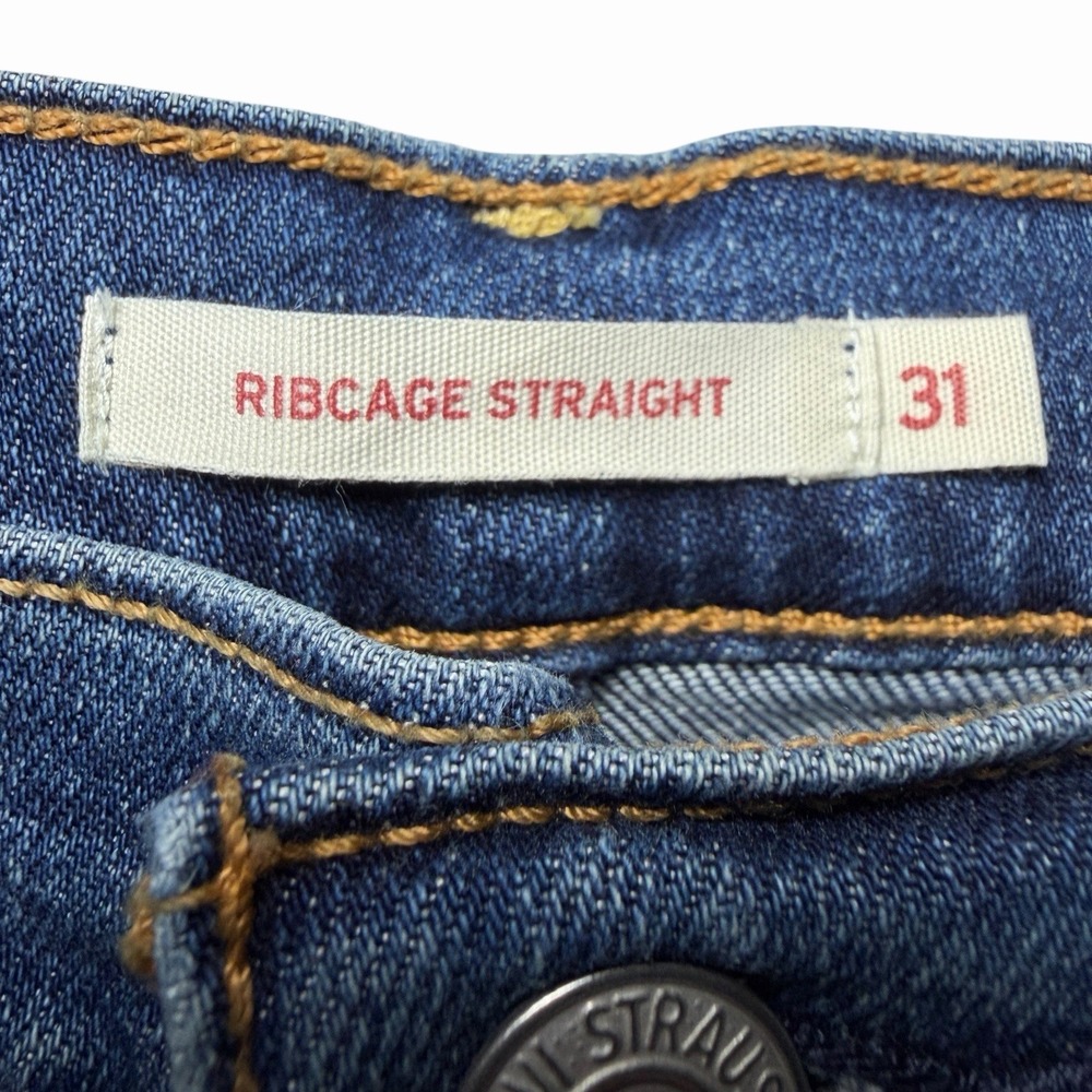 Levi's Womens Ribcage Straight Jeans 31 High Rise Button Fly Blue Denim Classic - Picture 10 of 16